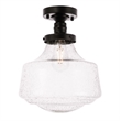 Living District Lyle Metal & Glass Flush Mount in Black/Clear Seeded