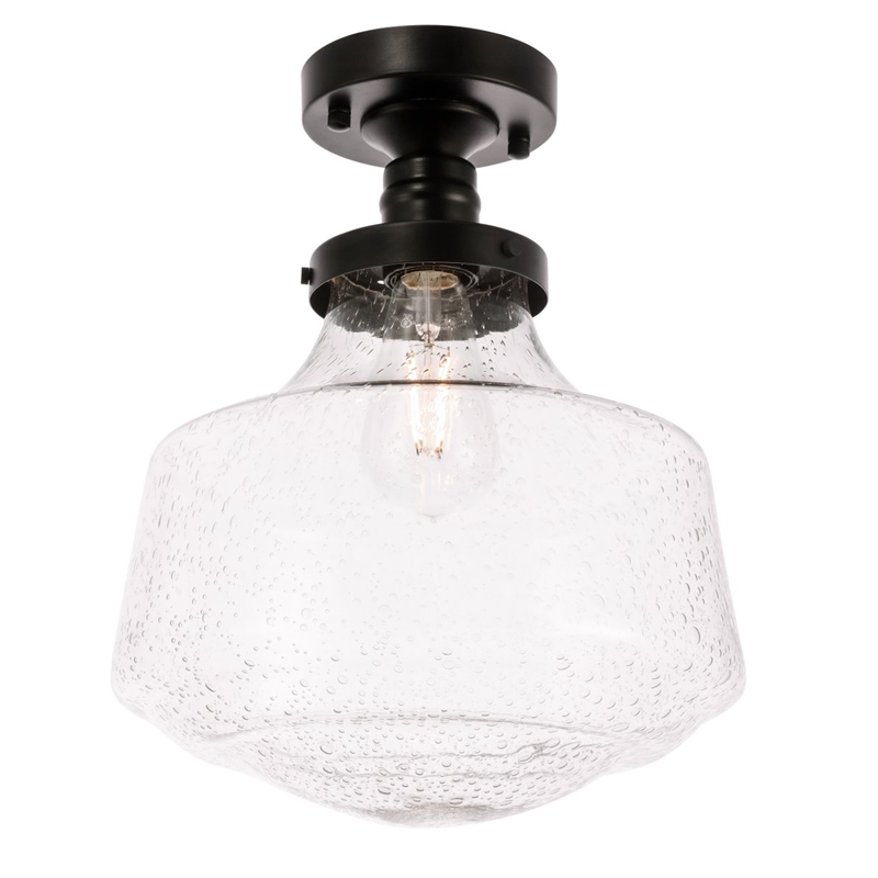 Living District Lyle Metal & Glass Flush Mount in Black/Clear Seeded