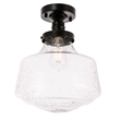 Living District Lyle Metal & Glass Flush Mount in Black/Clear Seeded
