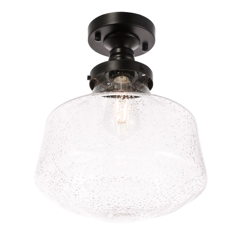 Living District Lyle Metal & Glass Flush Mount in Black/Clear Seeded