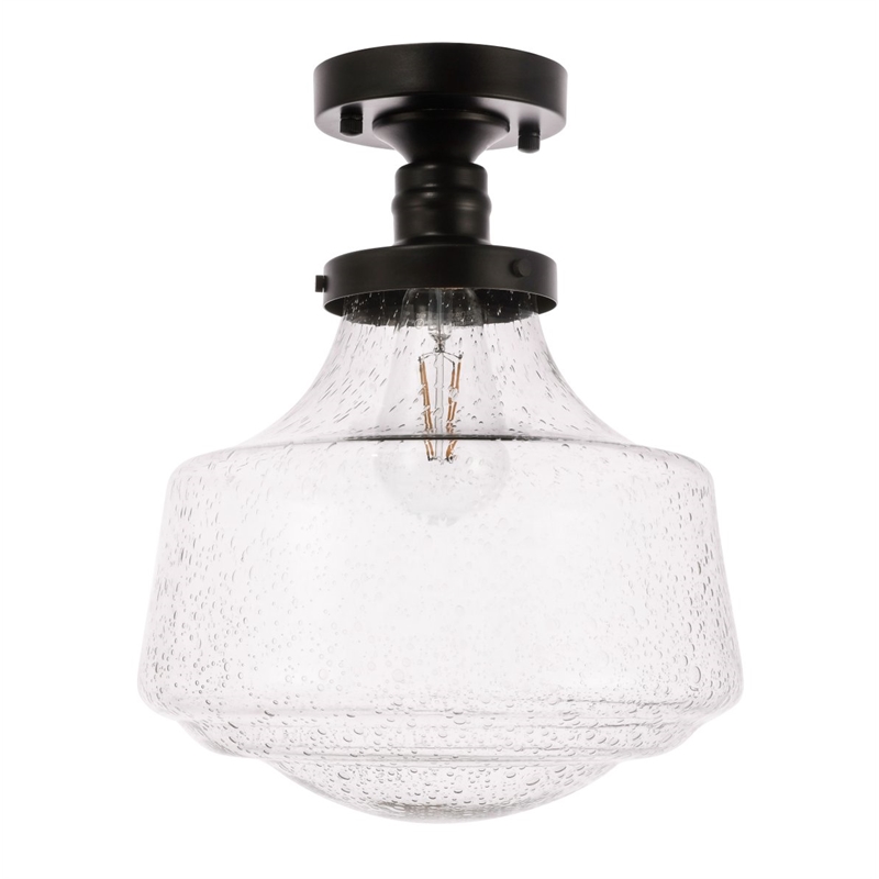 Living District Lyle Metal & Glass Flush Mount in Black/Clear Seeded