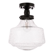 Living District Lyle Metal & Glass Flush Mount in Black/Clear Seeded