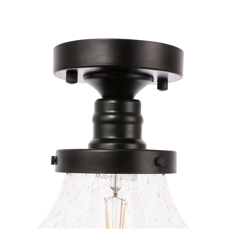 Living District Lyle Metal & Glass Flush Mount in Black/Clear Seeded