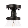 Living District Lyle Metal & Glass Flush Mount in Black/Clear Seeded
