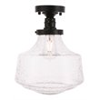 Living District Lyle Metal & Glass Flush Mount in Black/Clear Seeded