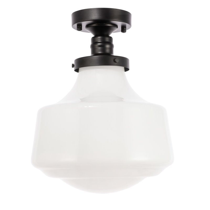 Living District Lyle 1-Light Glass & Metal Flush Mount in Black/Frosted White