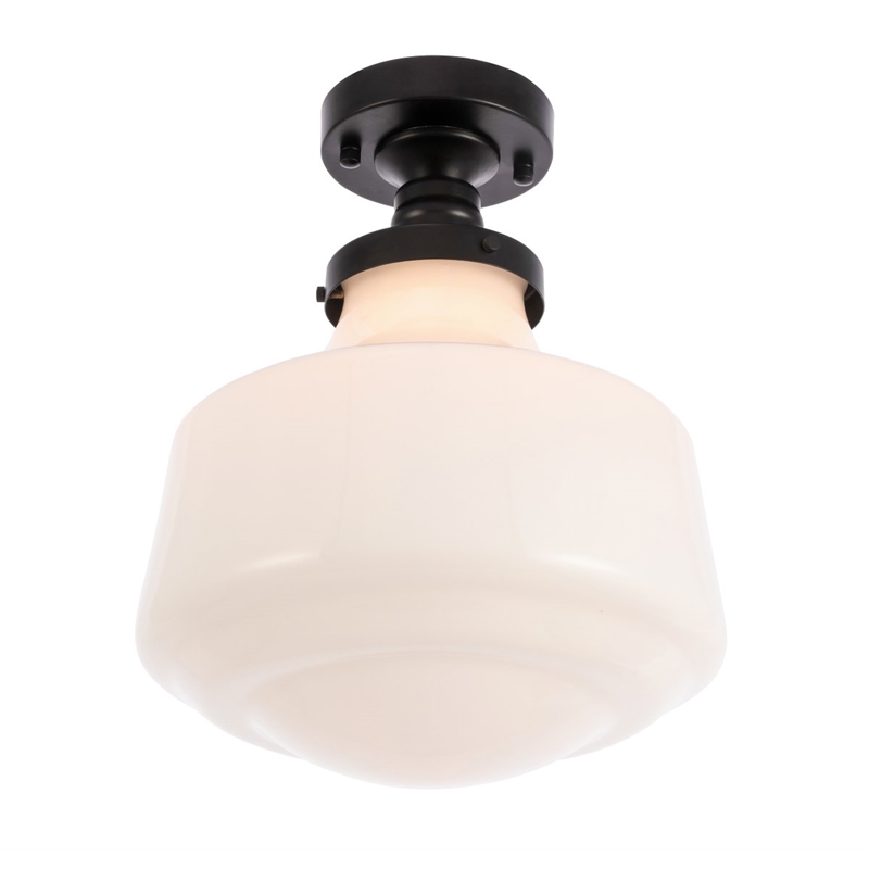 Living District Lyle 1-Light Glass & Metal Flush Mount in Black/Frosted White