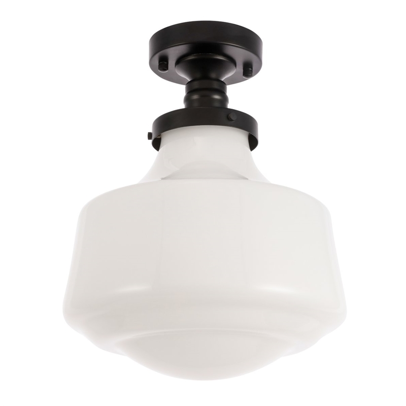 Living District Lyle 1-Light Glass & Metal Flush Mount in Black/Frosted White