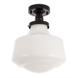 Living District Lyle 1-Light Glass & Metal Flush Mount in Black/Frosted White