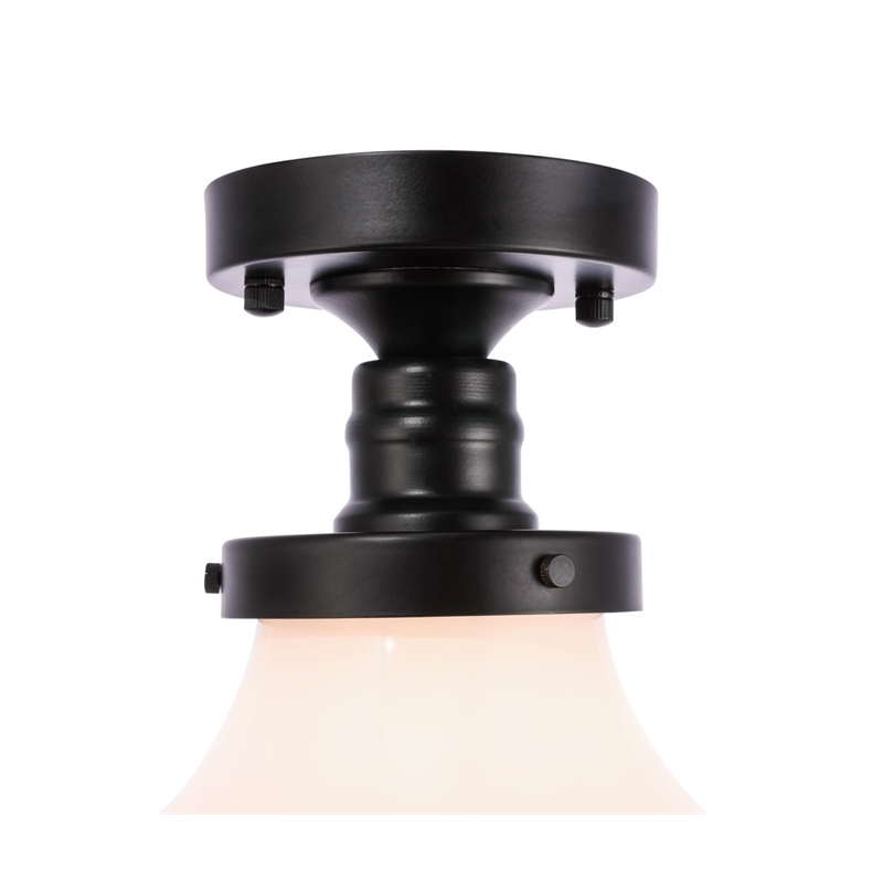 Living District Lyle 1-Light Glass & Metal Flush Mount in Black/Frosted White
