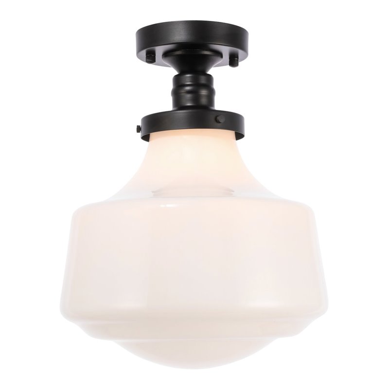 Living District Lyle 1-Light Glass & Metal Flush Mount in Black/Frosted White