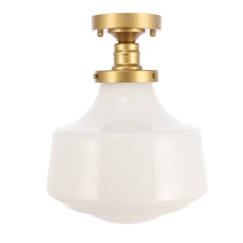 Living District Lyle 1-Light Metal & Fabric Flush Mount in Brass/Frosted White