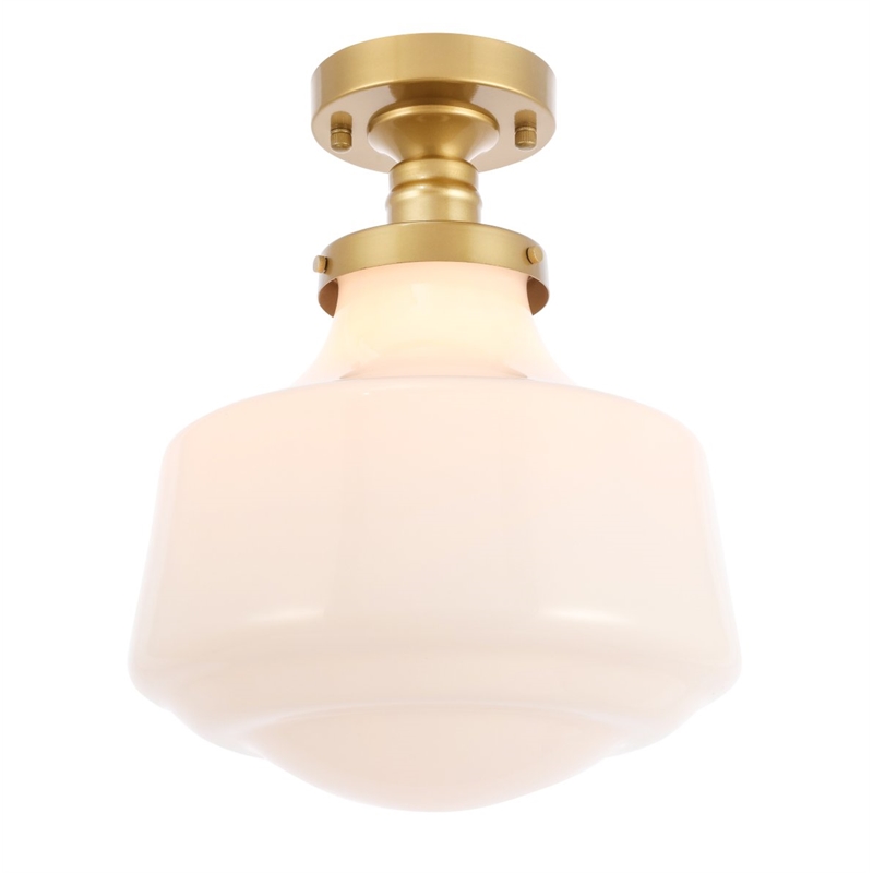 Living District Lyle 1-Light Metal & Fabric Flush Mount in Brass/Frosted White