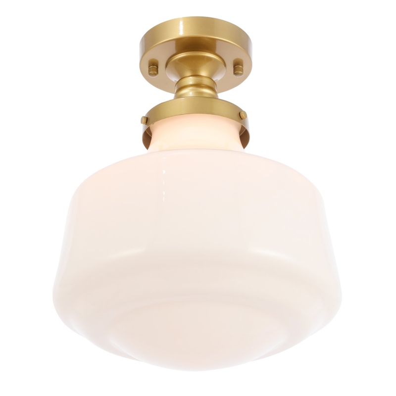Living District Lyle 1-Light Metal & Fabric Flush Mount in Brass/Frosted White