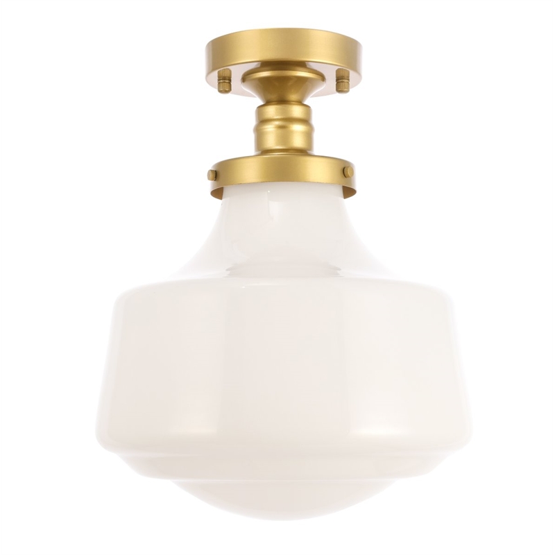 Living District Lyle 1-Light Metal & Fabric Flush Mount in Brass/Frosted White