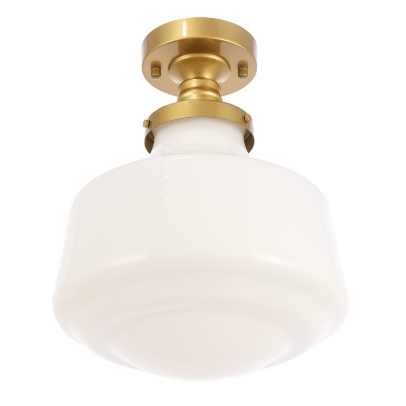Living District Lyle 1-Light Metal & Fabric Flush Mount in Brass/Frosted White