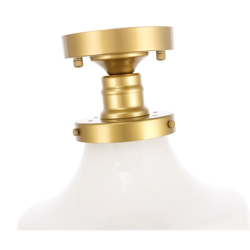 Living District Lyle 1-Light Metal & Fabric Flush Mount in Brass/Frosted White
