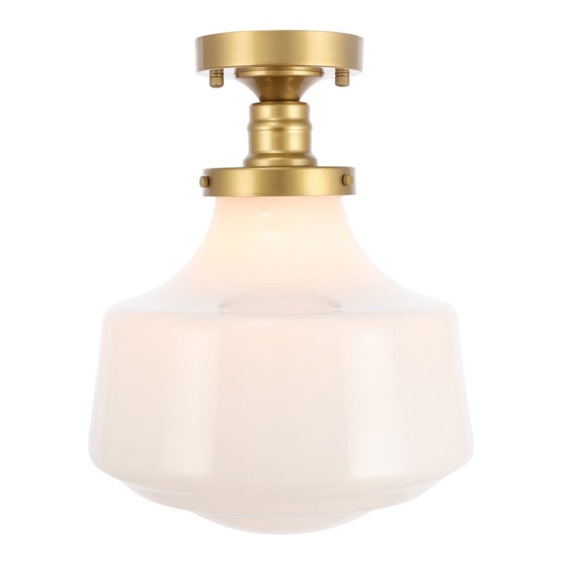 Living District Lyle 1-Light Metal & Fabric Flush Mount in Brass/Frosted White