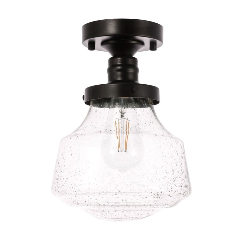 Living District Lyle 1-Light Metal & Glass Flush Mount in Black/Clear