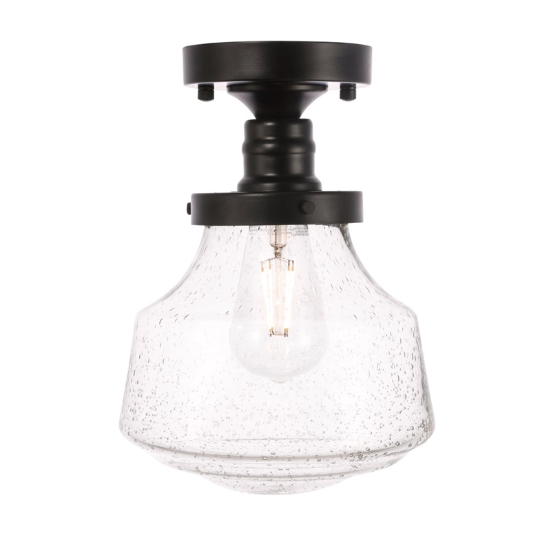 Living District Lyle 1-Light Metal & Glass Flush Mount in Black/Clear