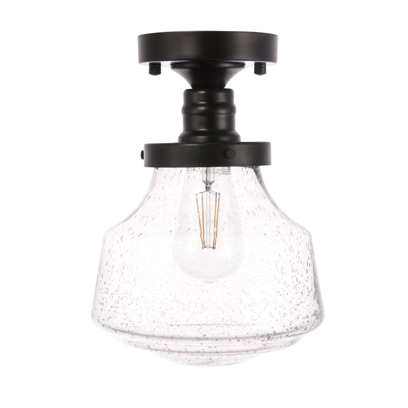Living District Lyle 1-Light Metal & Glass Flush Mount in Black/Clear