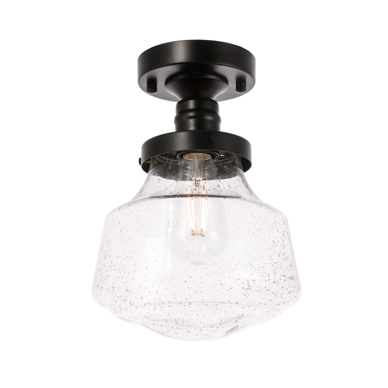 Living District Lyle 1-Light Metal & Glass Flush Mount in Black/Clear