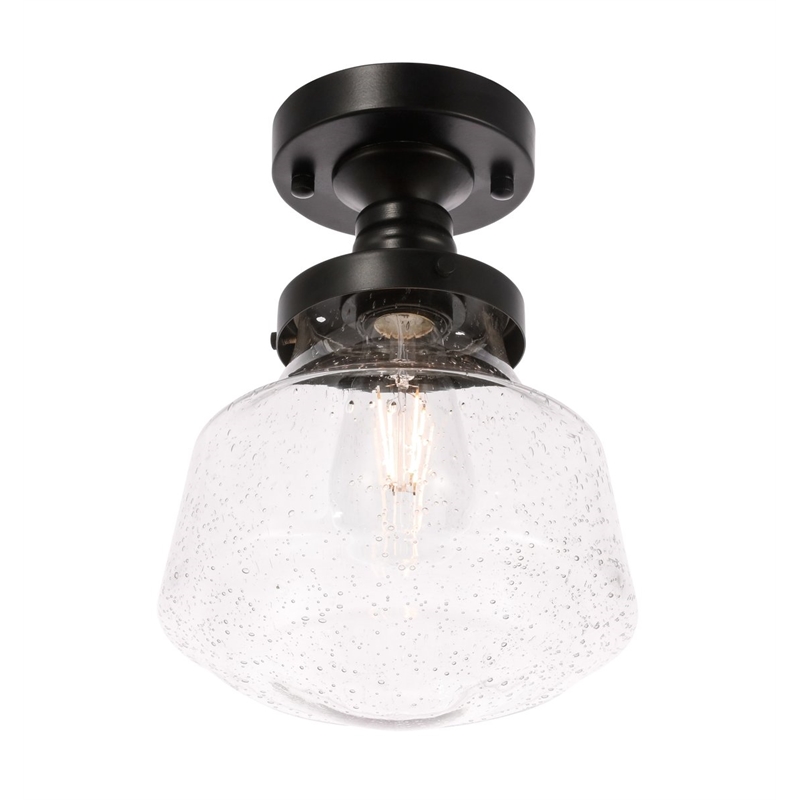 Living District Lyle 1-Light Metal & Glass Flush Mount in Black/Clear
