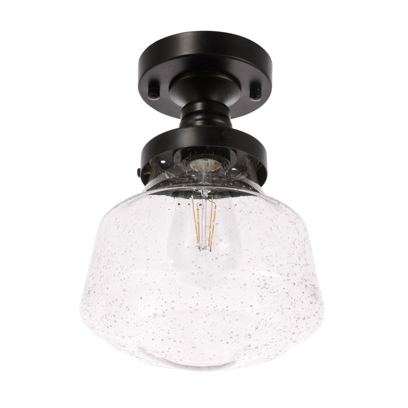 Living District Lyle 1-Light Metal & Glass Flush Mount in Black/Clear