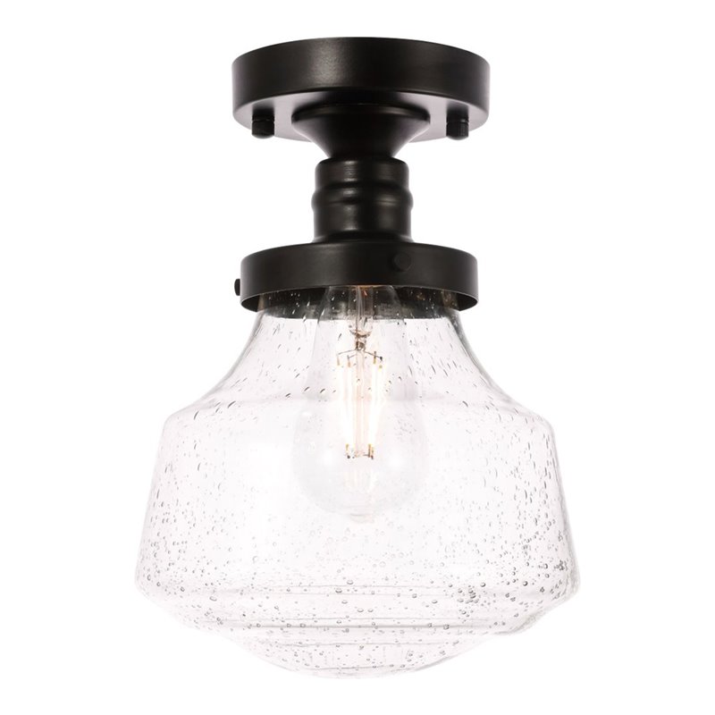 Living District Lyle 1-Light Metal & Glass Flush Mount in Black/Clear