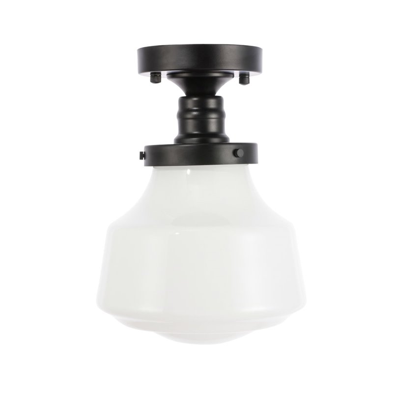 Living District Lyle 1-Light Metal & Glass Flush Mount in Black/Frosted White