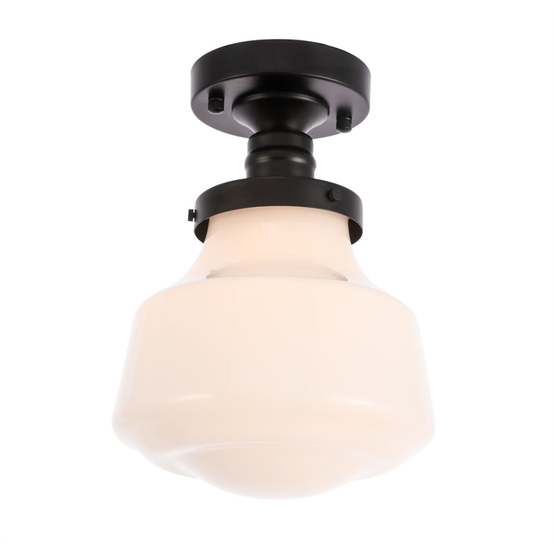 Living District Lyle 1-Light Metal & Glass Flush Mount in Black/Frosted White