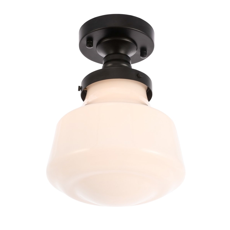 Living District Lyle 1-Light Metal & Glass Flush Mount in Black/Frosted White