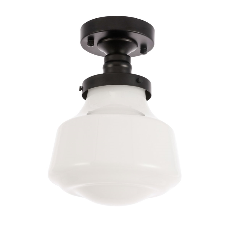 Living District Lyle 1-Light Metal & Glass Flush Mount in Black/Frosted White