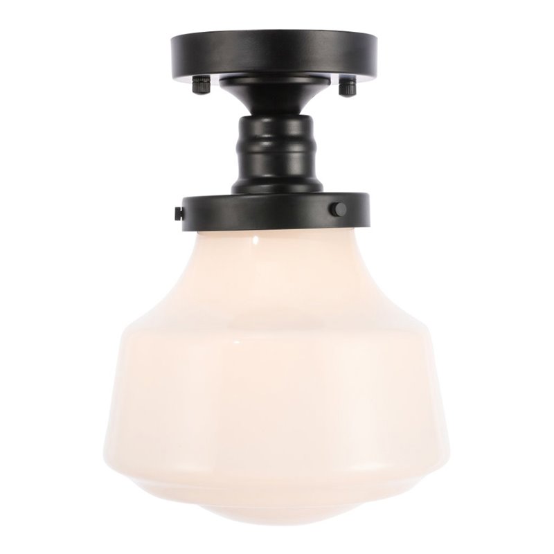 Living District Lyle 1-Light Metal & Glass Flush Mount in Black/Frosted White