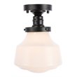 Living District Lyle 1-Light Metal & Glass Flush Mount in Black/Frosted White