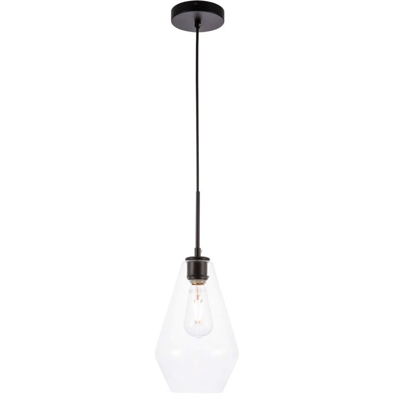 Living District Gene 1-Light Metal Pendant in Black and Clear Glass