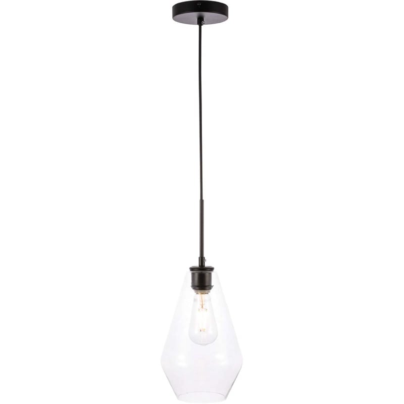 Living District Gene 1-Light Metal Pendant in Black and Clear Glass