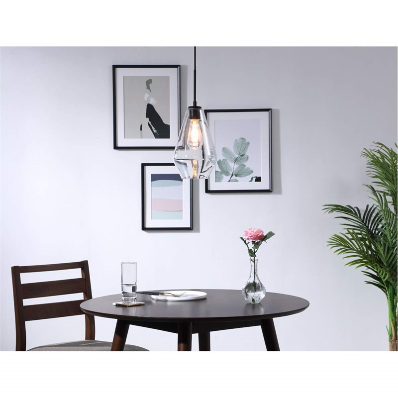 Living District Gene 1-Light Metal Pendant in Black and Clear Glass