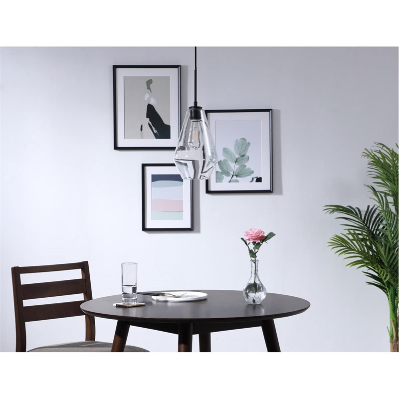 Living District Gene 1-Light Metal Pendant in Black and Clear Glass