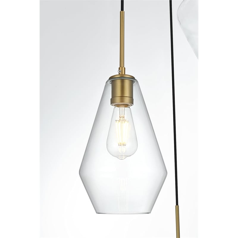 Living District Gene 3-Light Metal Pendant in Brass and Clear Glass