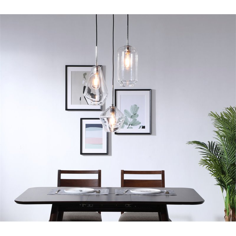 Living District Gene 3-Light Mid-Century Metal Pendant in Chrome and Clear