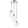 Living District Gene 3-Light Mid-Century Metal Pendant in Chrome and Clear