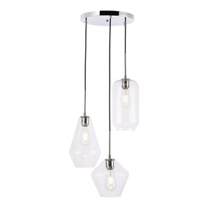 Living District Gene 3-Light Mid-Century Metal Pendant in Chrome and Clear