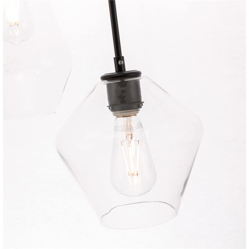 Living District Gene 3-Light Metal Pendant in Black and Clear Glass