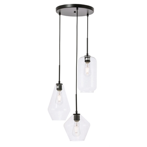 Living District Gene 3-Light Metal Pendant in Black and Clear Glass
