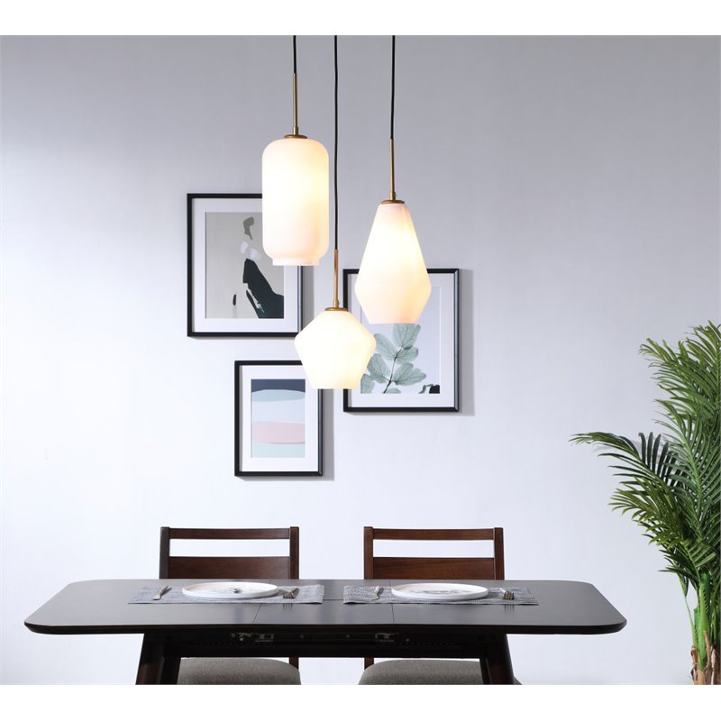 Living District Gene 3-Light Mid-Century Metal Pendant in Brass and White