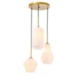 Living District Gene 3-Light Mid-Century Metal Pendant in Brass and White