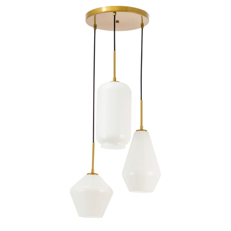 Living District Gene 3-Light Mid-Century Metal Pendant in Brass and White