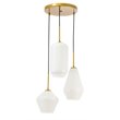 Living District Gene 3-Light Mid-Century Metal Pendant in Brass and White