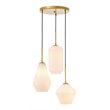 Living District Gene 3-Light Mid-Century Metal Pendant in Brass and White